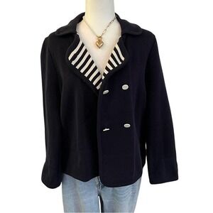 Tory Burch Striped Collar Navy Peacoat Jacket Nautical Coastal Chic Size L